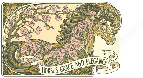 Elegant Horse Illustration with Floral Design.