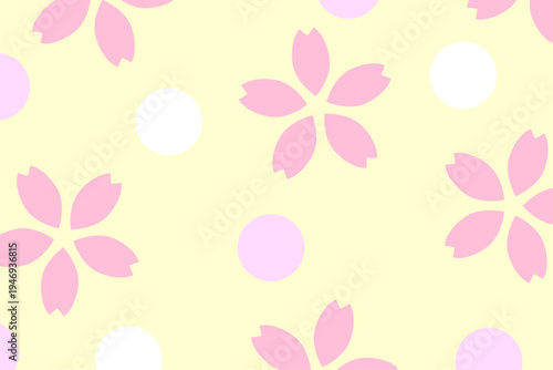 春セール向け桜模様のかわいい和風背景パターン素材　黄色