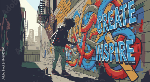 Young Artist Creating Street Art Graffiti.