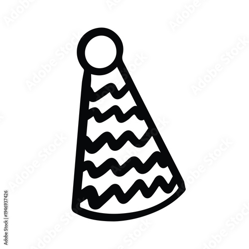 Birthday Party Hat Hand Drawn w Black and White Thick Lines