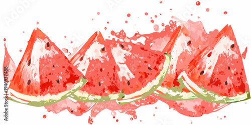 Sliced watermelon with splashing juice creates a vibrant summer still life