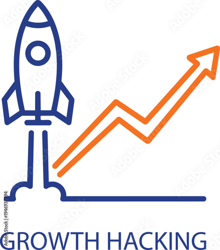 Growth hacking concept with rocket and increasing graph on transparent background