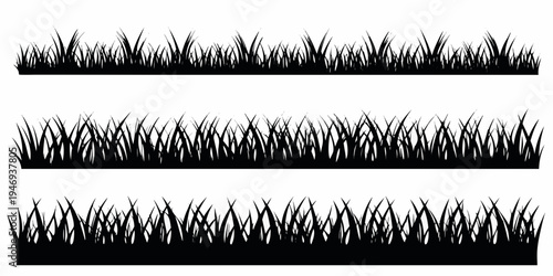 Three rows of black silhouette grass against a white background