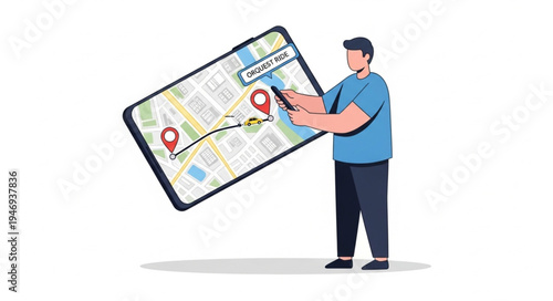 Man holding large smartphone map.