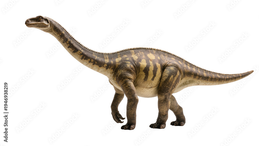 Fototapeta premium Isolated realistic model of a long-necked plant-eating sauropod dinosaur in walking pose