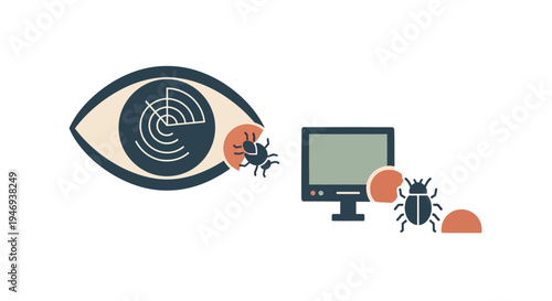 Computer bugs and eye virus concept.
