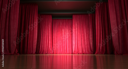 Red velvet curtains closing a theater stage 3d
