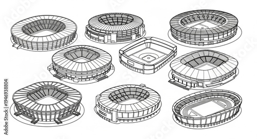 Collection of Stadium Illustrations - Architectural Variety and Design.