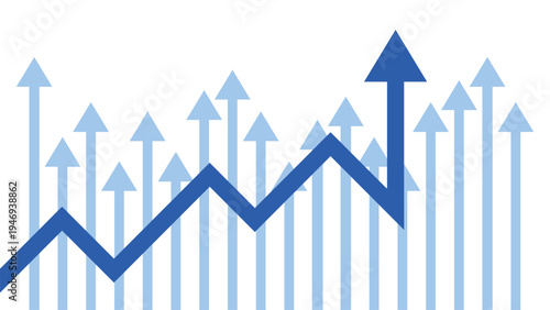 Multiple Blue Business Arrows Rising with Zigzag Growth Line Representing Profit Increase and Positive Economic Trend