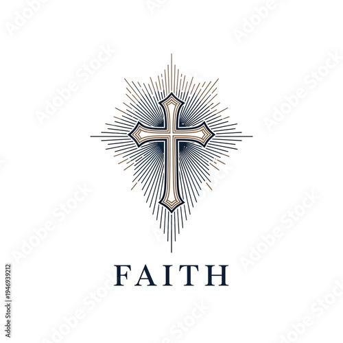 Faith Christian Cross Illustration with Radiating Light and Typography