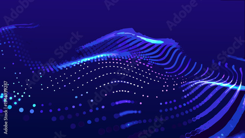 Abstract blue wave composed of dots and curved lines