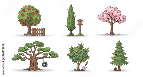 Diverse Tree Collection - Pixel Art Style for Game Design and Illustration.