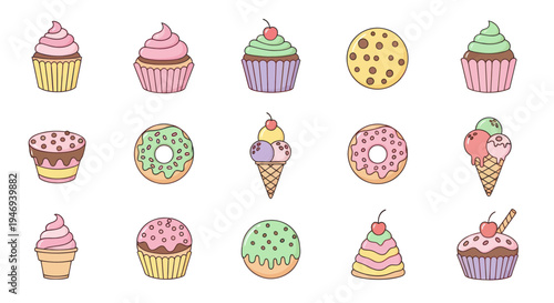 Colorful dessert assortment in flat design