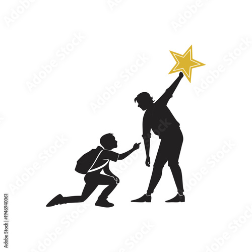 Child reaching up toward an adult holding a shining star symbolizing guidance aspiration and mentorship