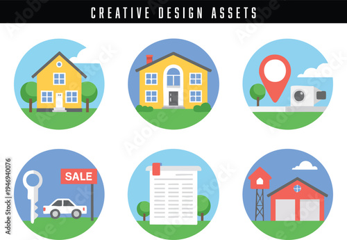 Collection of pixel art design assets for real estate themes
