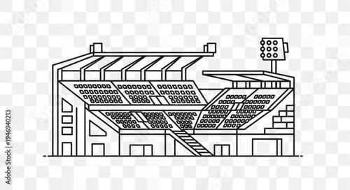 Detailed Line Art Illustration of a Sports Stadium.