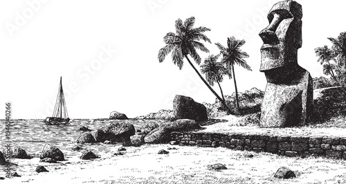 Easter Island, Chile illustration on a white background. This vector illustration can be used in any size you like for advertising, logos, and other work.
