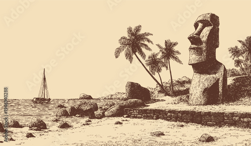 Easter Island, Chile illustration in a vintage style. This vector illustration can be used in any size you like for advertising, logos, and other work.
