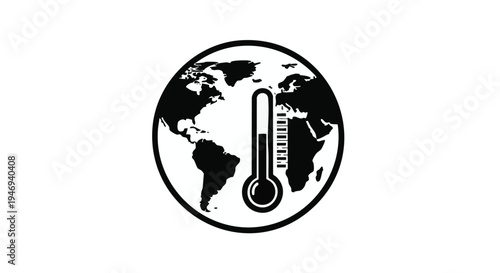 Global warming icon, climate change symbol, earth temperature gauge, environmental vector