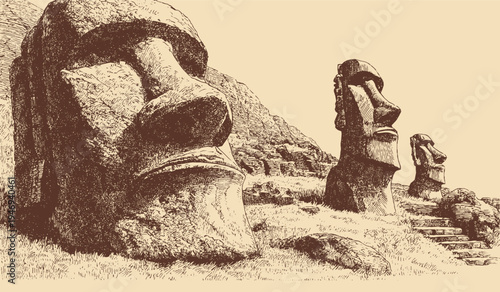 Easter Island, Chile illustration in a vintage style. This vector illustration can be used in any size you like for advertising, logos, and other work.
