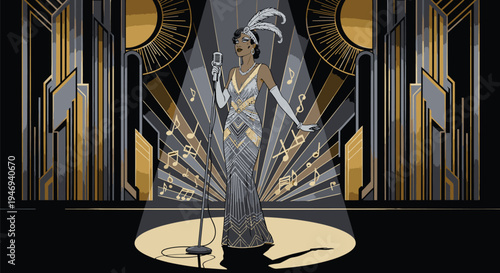 Vintage Jazz Singer Performing on Stage.