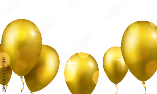 Golden balloons border. Vector illustration for holiday cards, banners, etc.