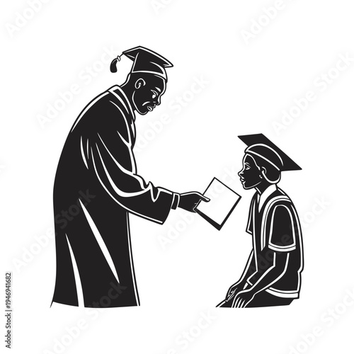 Student receiving a diploma from a professor during a formal graduation ceremony celebration