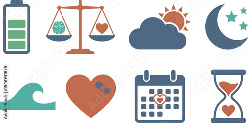 Mother's Day self-care relaxation elements with house slippers scented candle bathrobe sleep mask artisan soap stone massage icon in sage green powder blue soft pink for spa gift design