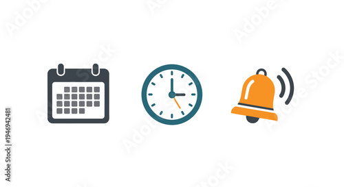 Calendar clock and notification bell icons for schedule management