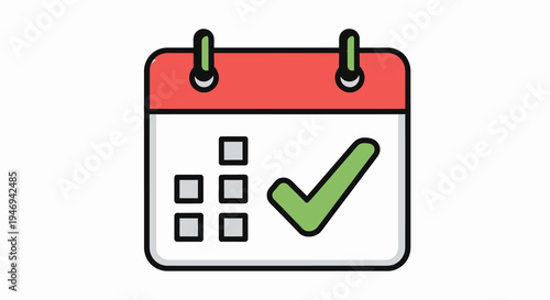 Calendar Icon with Green Checkmark for Schedule Completion
