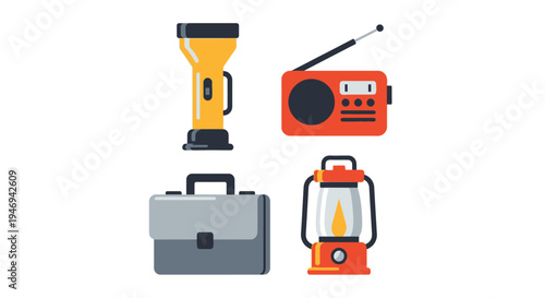 Emergency Survival Kit Icons Set Isolated on White