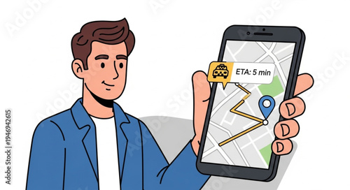 Man holding smartphone with map.