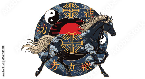 Chinese Zodiac Horse Symbol Illustration Design.