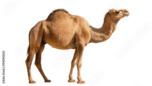 Isolated Dromedary camel standing majestically in profile, a magnificent desert animal