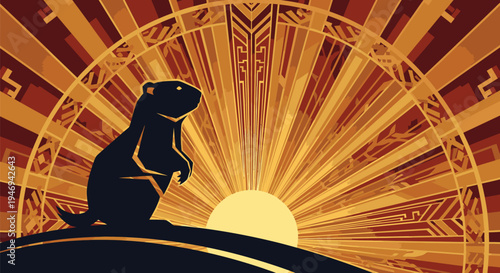 Silhouette of Gorilla against Vibrant Sunset.