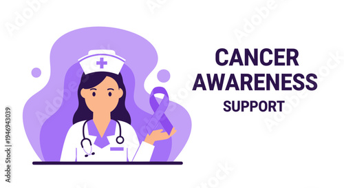 Nurse Supporting Cancer Awareness Representing Hope and Solidarity, Healthcare Support Symbol