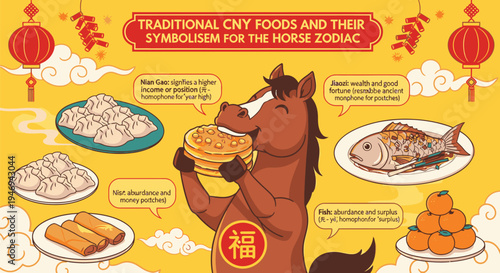 Traditional CNY Foods for the Horse Zodiac Sign.