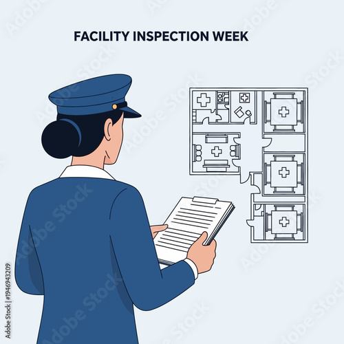 Observant Inspector Reviewing Building Blueprint During Comprehensive Facility Evaluation Process