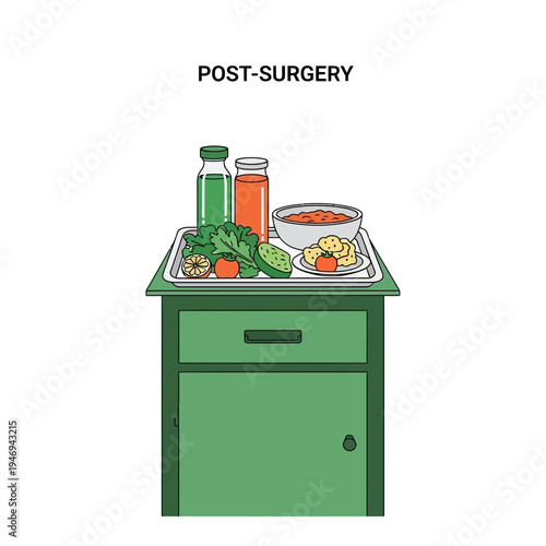 Nutritious Post-Surgery Meal Presented on Bedside Table for Patient Recovery and Healing Process