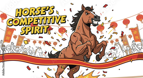 Illustration of Horse Racing with Confetti.