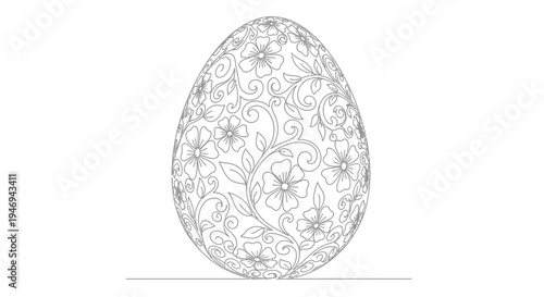 Ornate Easter Egg Outline with Floral Swirls