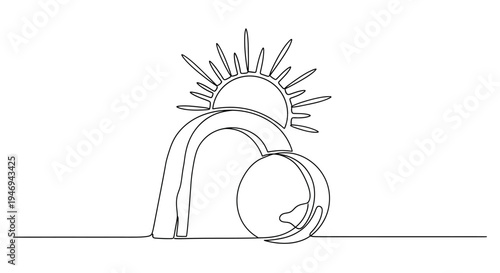 Sunrise Arch and Globe, Continuous Line Drawing