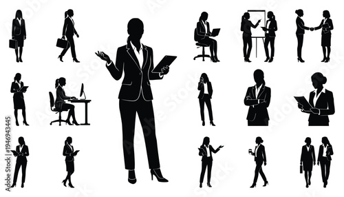 Businesswoman Silhouettes Set for Professional Corporate Presentations