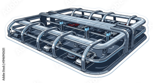 Metal Grid Structure with Pipes and Clamps.