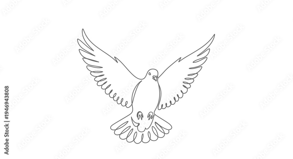 Obraz premium Dove in Flight - Single Line Drawing