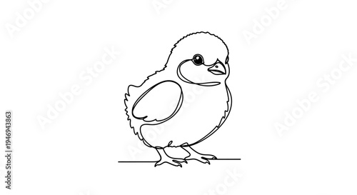 Cute chick drawing, minimalist single line art, baby bird illustration