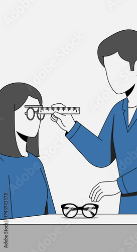 Optometrist Assesses Glasses Fit for Patient, Measuring Pupil Distance, Eyewear Adjustment