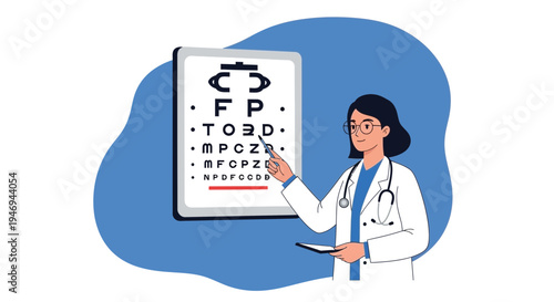 Optometrist Demonstrating Eye Examination Using Snellen Chart For Vision Assessment