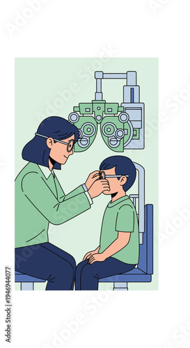 Optometrist Examining A Child's Eyesight With Specialized Equipment For Visual Acuity