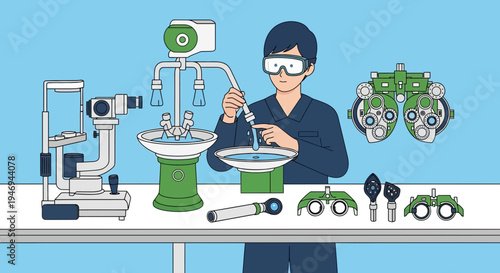 Optometrist Demonstrating Tools and Procedures for Vision Examinations and Eye Health